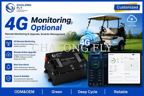 Smart LiFePO4 Golf Cart Battery with APP Monitoring and 105Ah 210Ah Capacity in 36V 48V 72V 96V Options