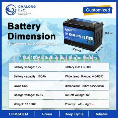 12V Natrium-Ionen-Starterbatterie 60Ah–100Ah mit Notstartknopf und Überdruckventil